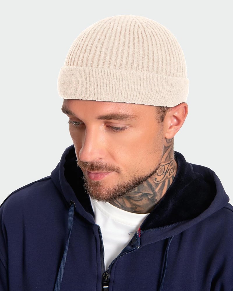Roybens Short Fisherman Beanie for Men Women, Wool Warm Winter Hat, Swag Knit Cuff Soft Trawler Beanies Watch Cap Skull Caps - Image 4